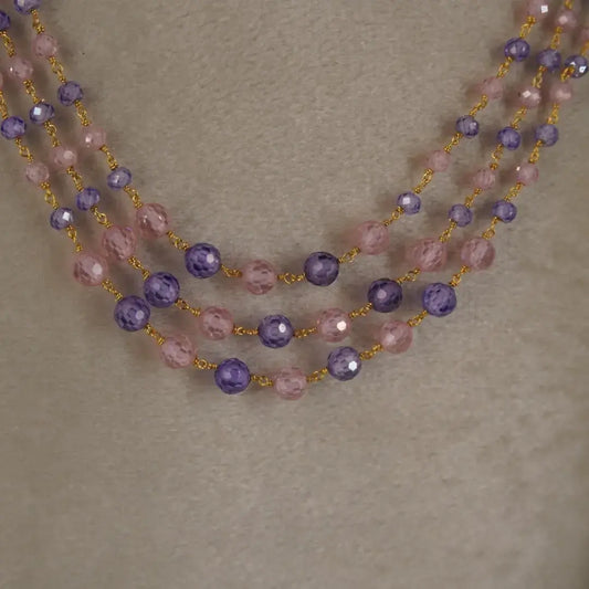 Purple and Pink Butterfly 3 Line Necklace HK0356