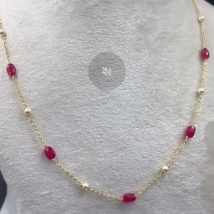 Hk0310 Pearls & Pink Cut Beads Beautiful Chain