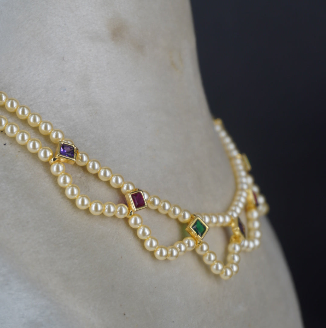 #HK0484. Swarovski pearl with multi colour square cz stone