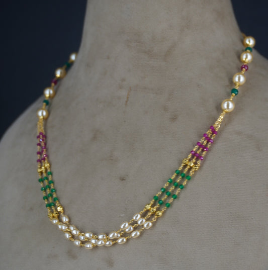 HK0483. Rice pearl and manulu chain