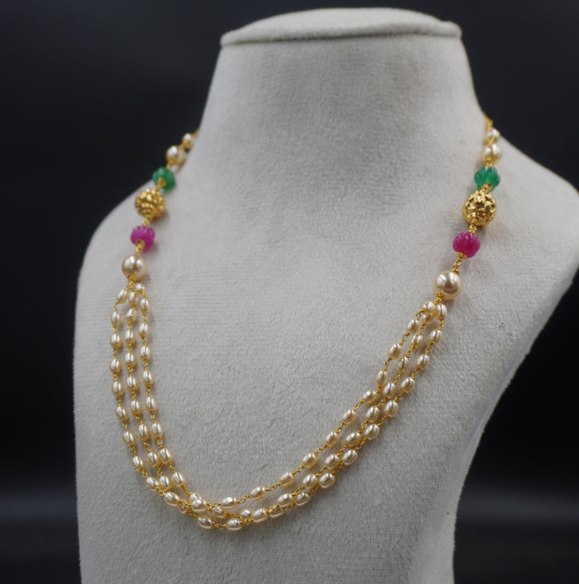 HK0507 3 STEPS PEARL NECKLACE