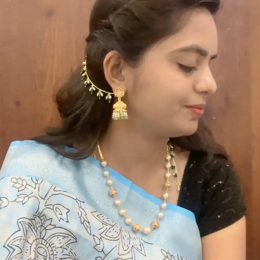 Pearl Emarald Bunches Earchains Ch004