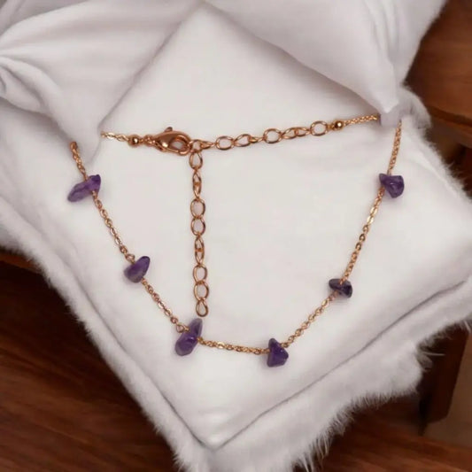 BT008 – Amethyst Chip Stone Anklet with Golden Chain
