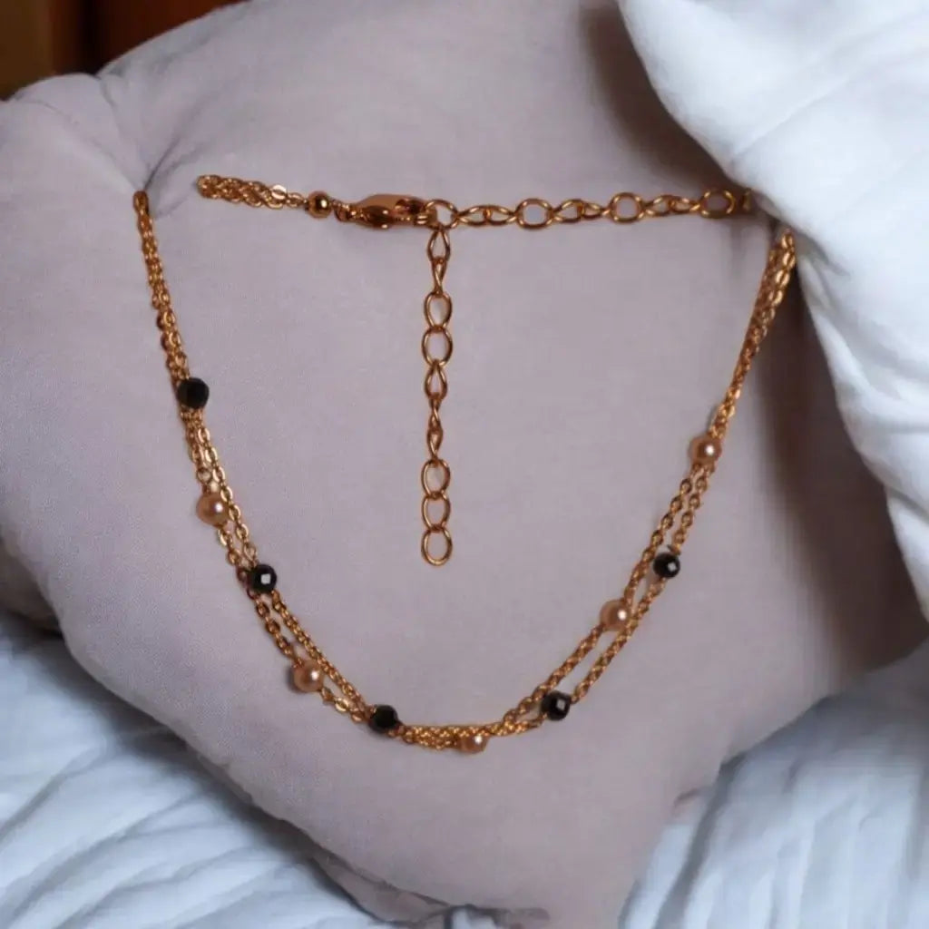 TWO LINE BRACELET Black Beads  BT011