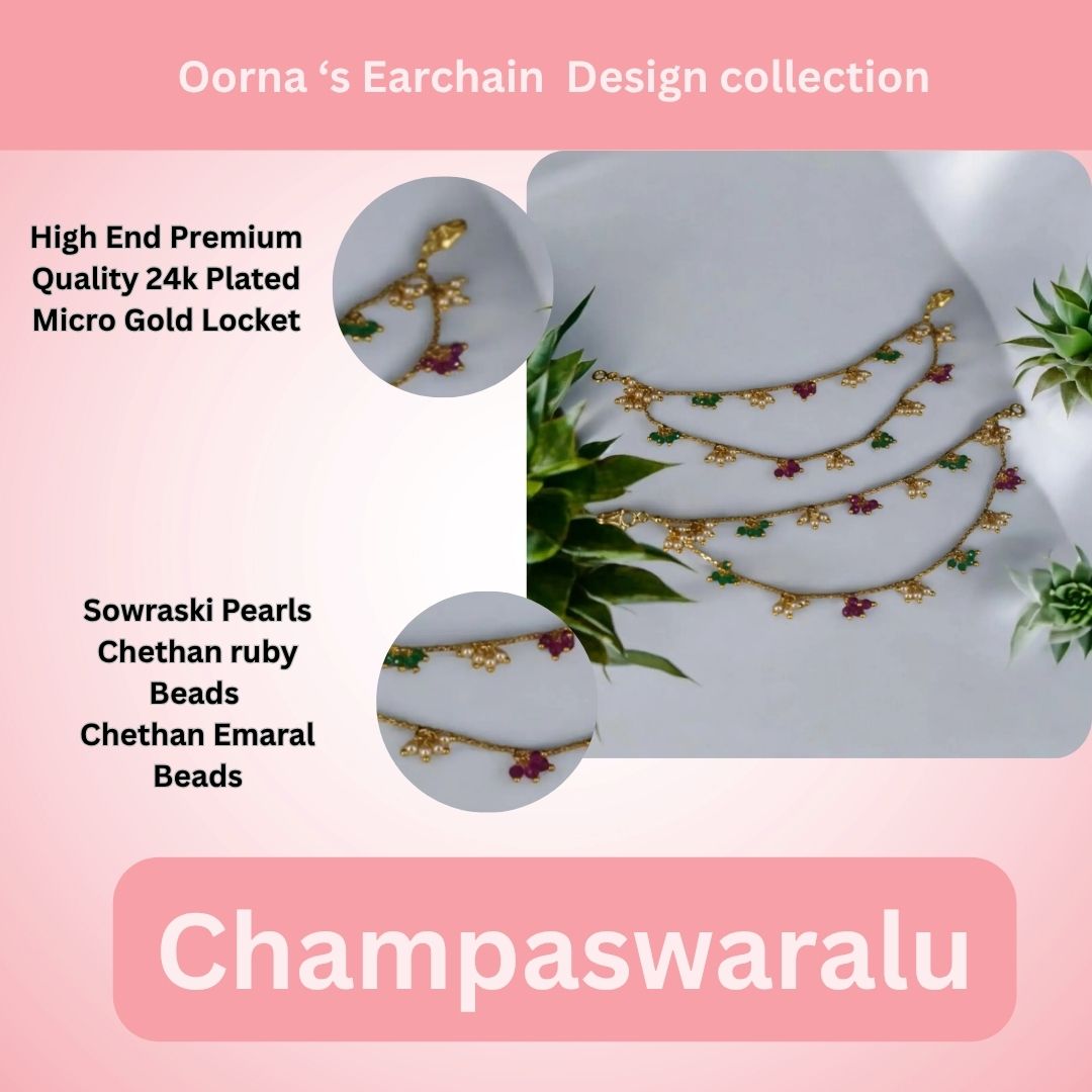 3 color 2 line Earchains CH014 (Pearl-Green & Pink CZs)