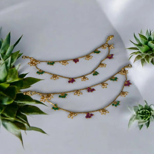 3 color 2 line Earchains CH014 (Pearl-Green & Pink CZs)