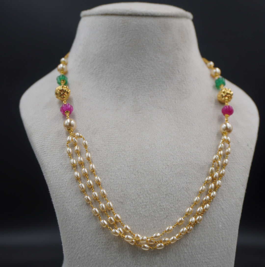 HK0507 3 STEPS PEARL NECKLACE