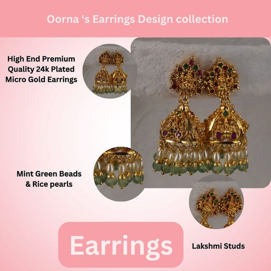 Pearl & Green Lakshmi Jhumka Earings Er003