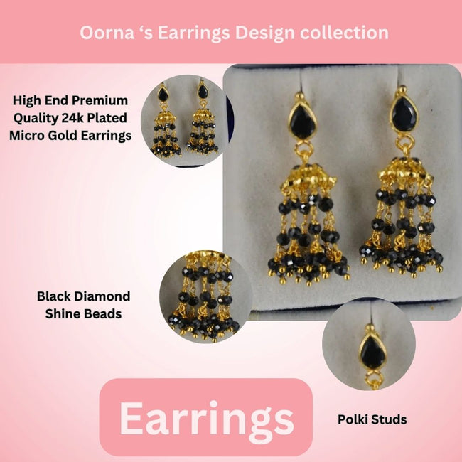 Polki Stud Black Diamond Jhumkas ER020