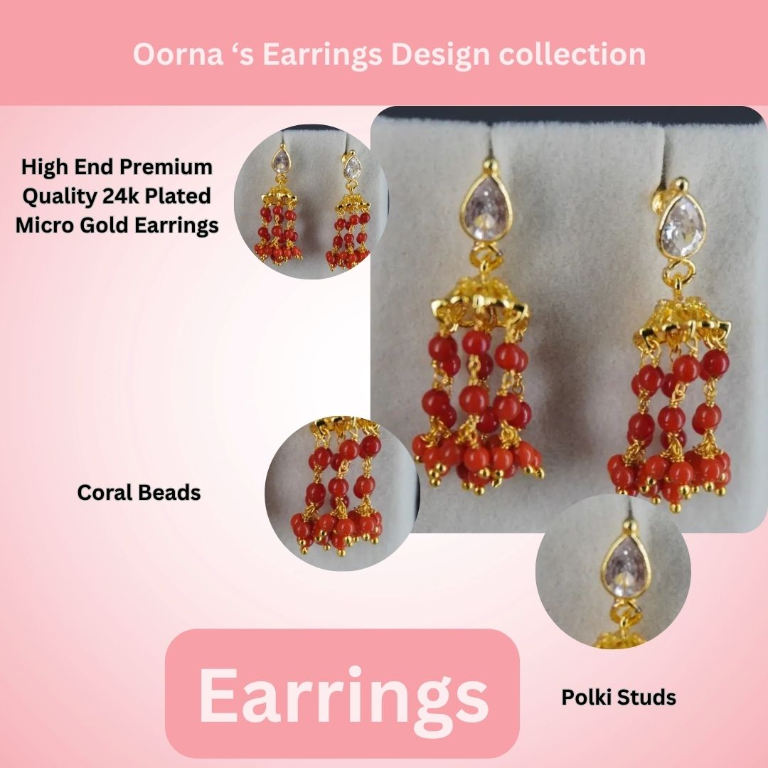 Polki Stud Coral Jhumkas ER020