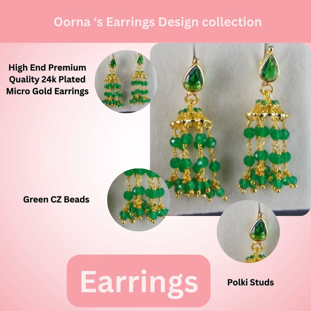Polki Stud Green CZ Jhumkas ER020