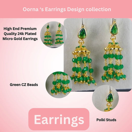 Polki Stud Green CZ Jhumkas ER020