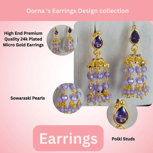 Polki Stud Purple CZ Jhumkas ER020