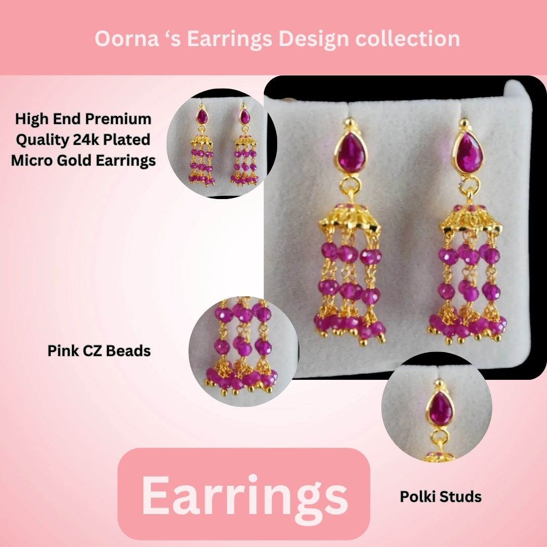 Polki Stud Pink CZ Jhumkas ER020