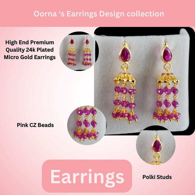 Polki Stud Pink CZ Jhumkas ER020