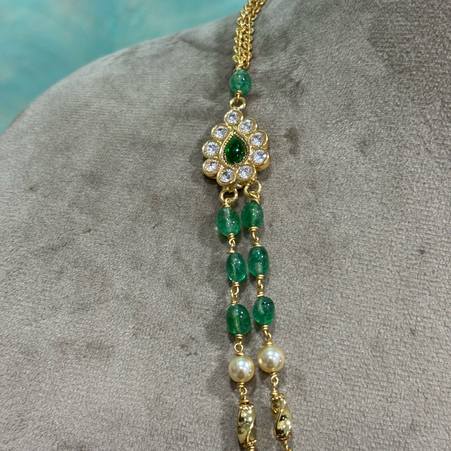 Russian emerald and gold twisted beads