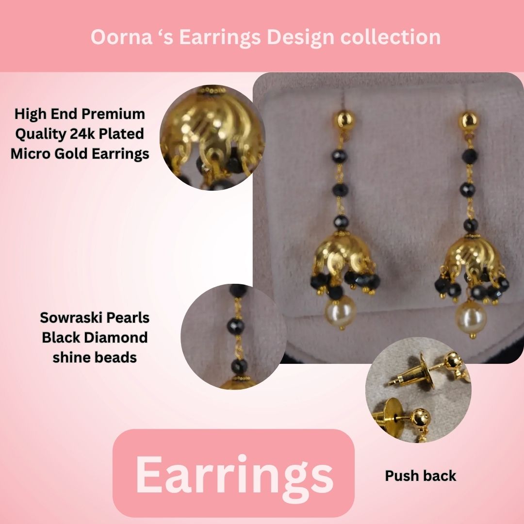 Black Beads Earrings HK010 Black