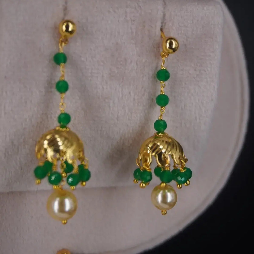 HK010 Emarald Stud Hanging Earrings