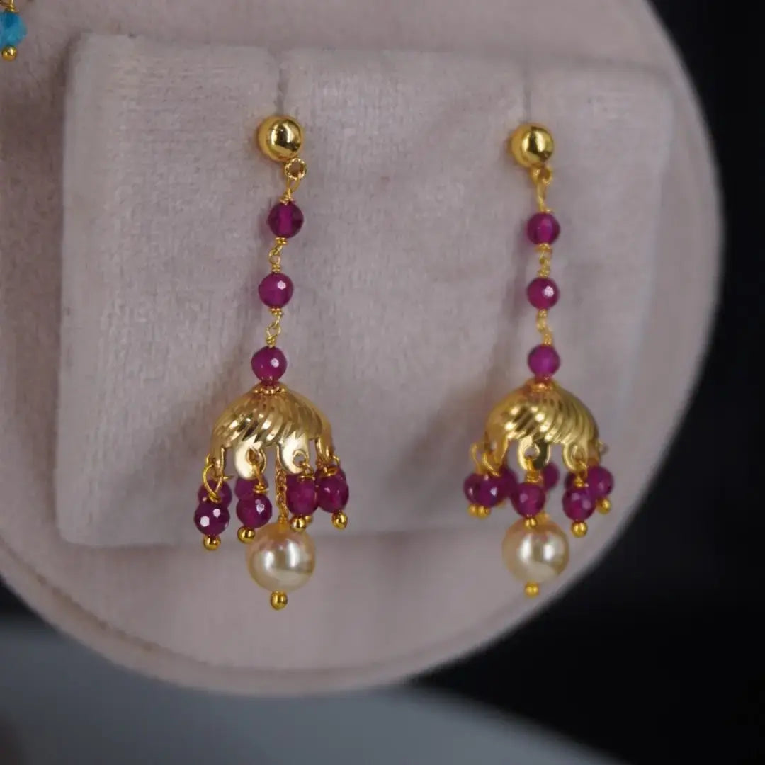 Pink Stud Hanging Earrings HK010