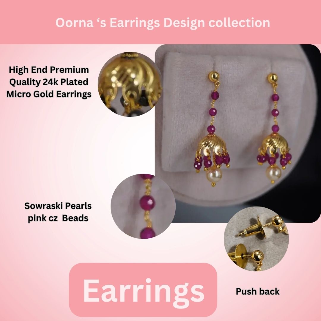 Pink Stud Hanging Earrings HK010