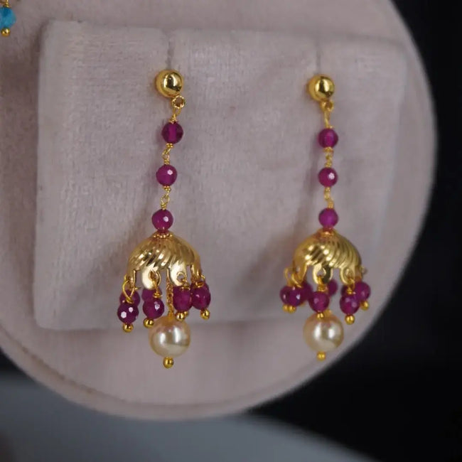 Pink Stud Hanging Earrings HK010