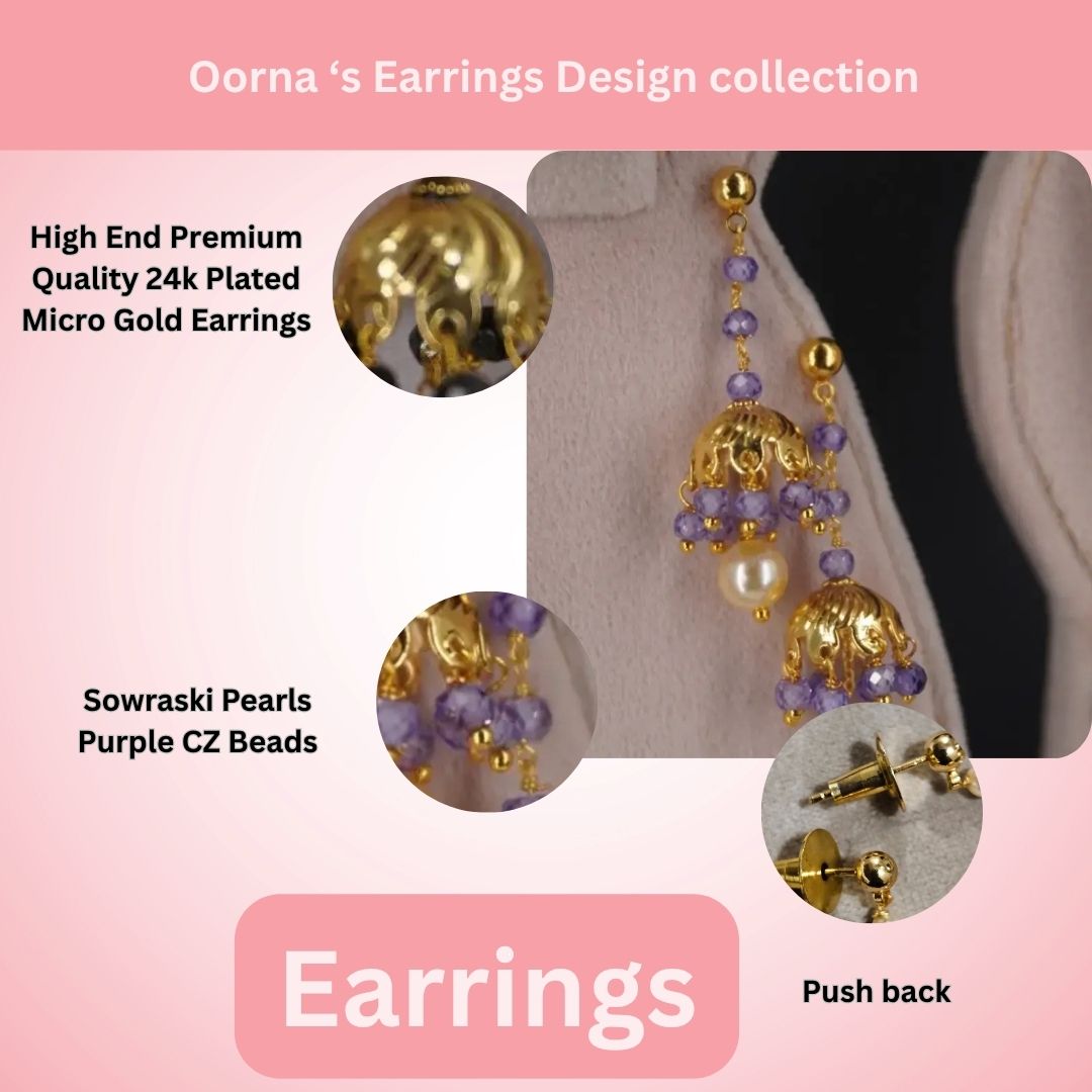 Purple Stud Hanging Earrings HK010