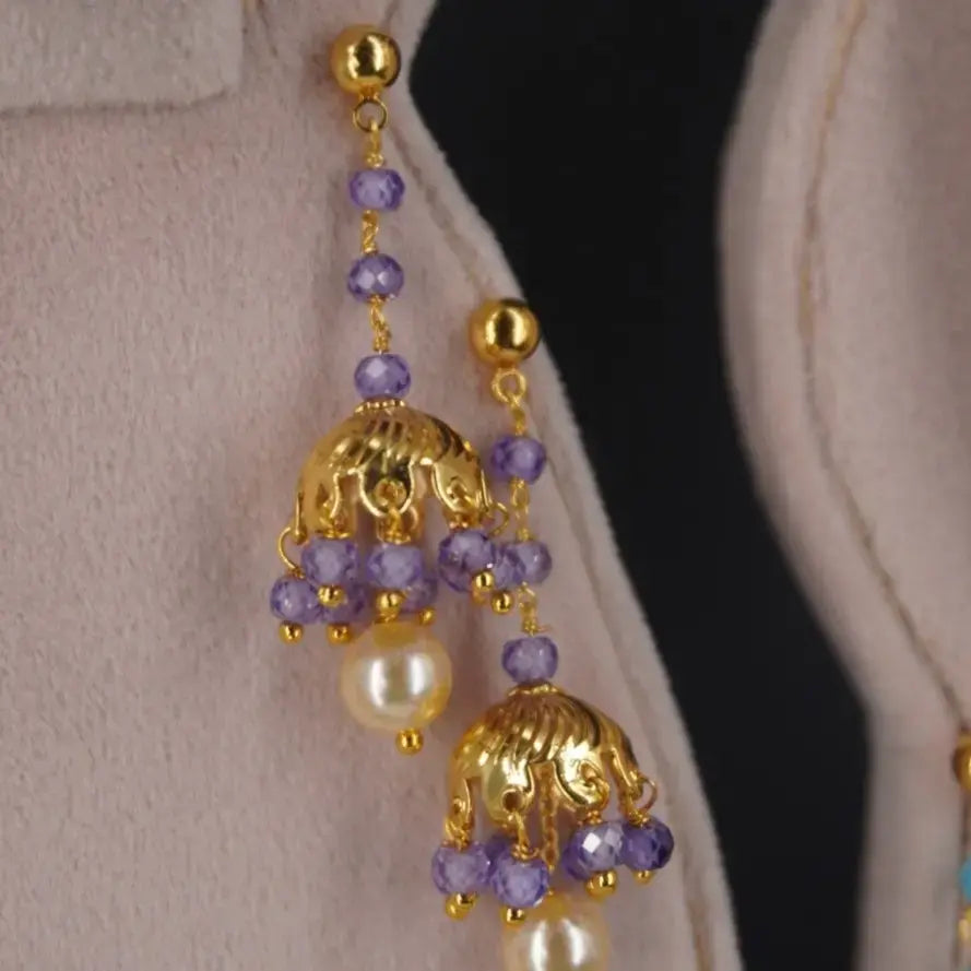 Purple Stud Hanging Earrings HK010