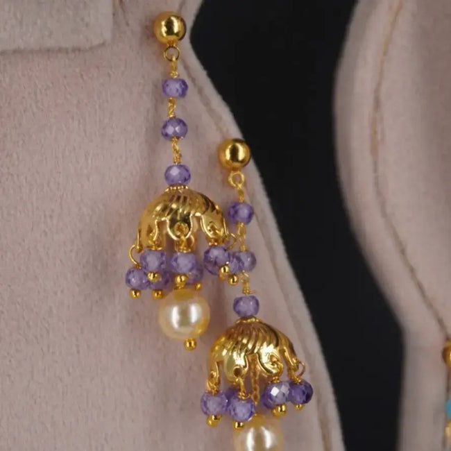 Purple Stud Hanging Earrings HK010