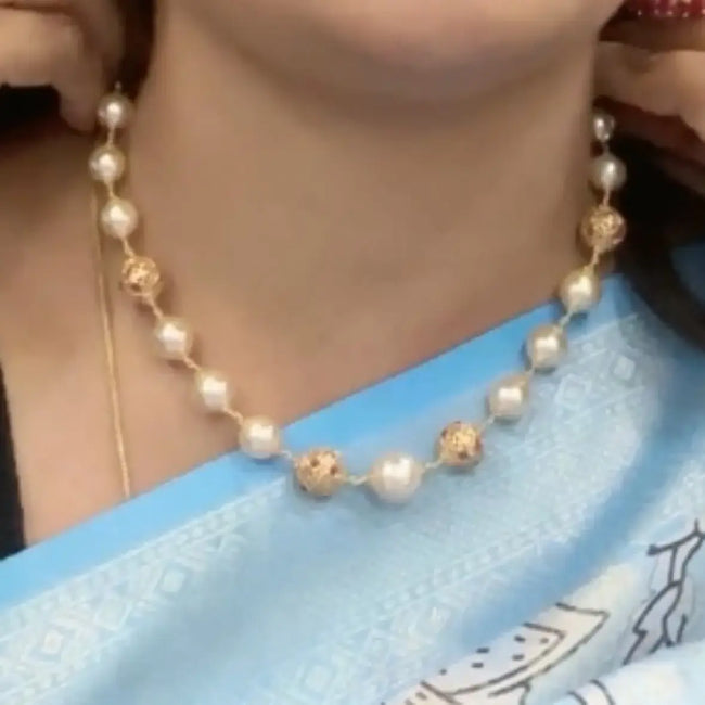 Hk0248 - 10mm Pearl & DD Ball Elegent Necklace