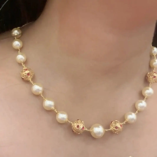 Hk0248 - 10mm Pearl & DD Ball Elegent Necklace