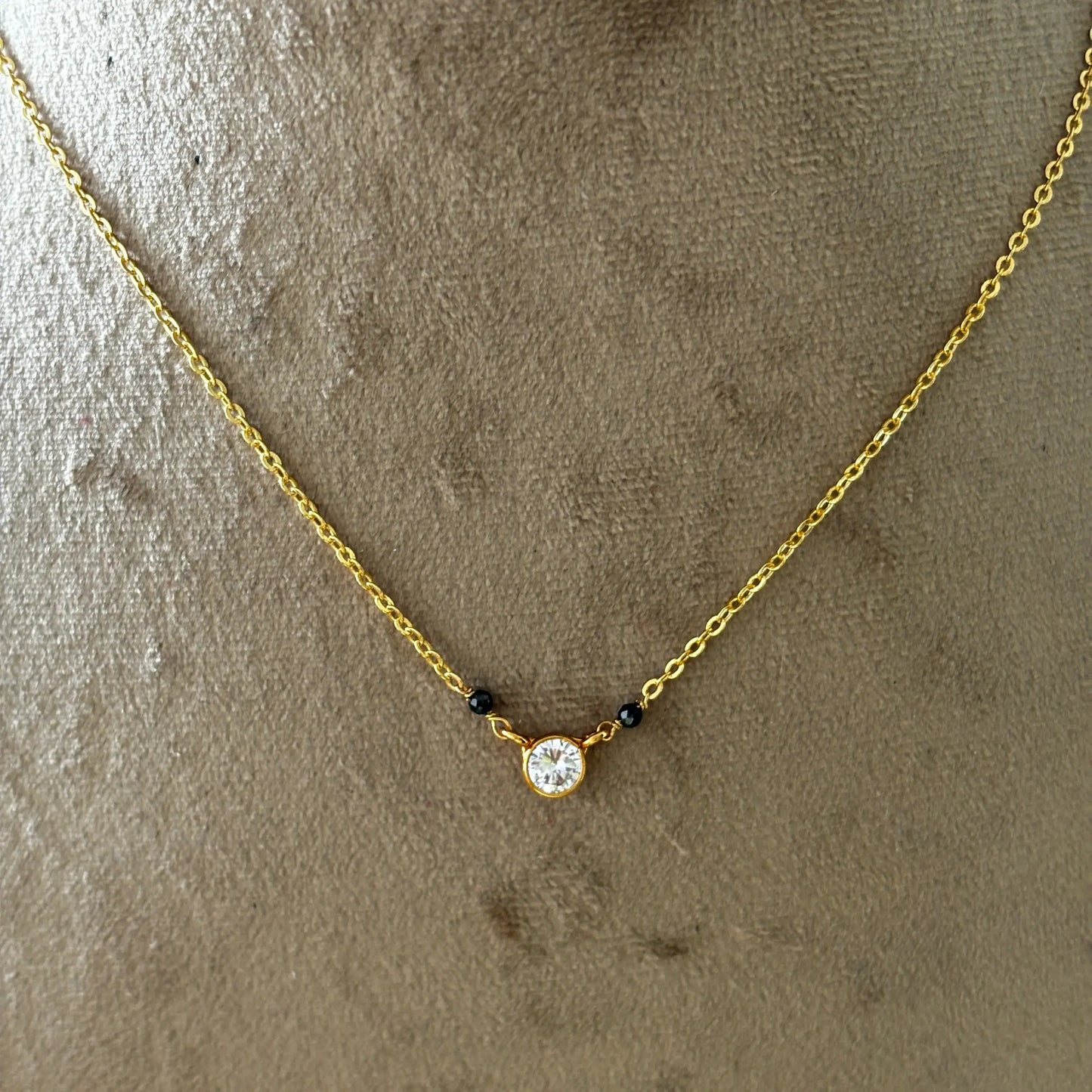 Hk0260 - Black Beads Minimilist CZ Drop