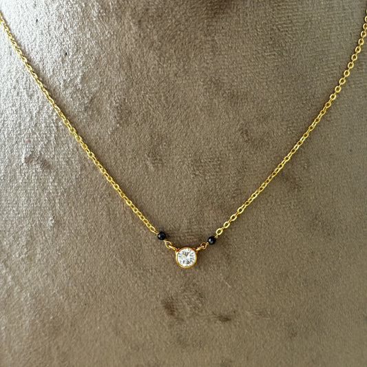 Hk0260 - Black Beads Minimilist CZ Drop