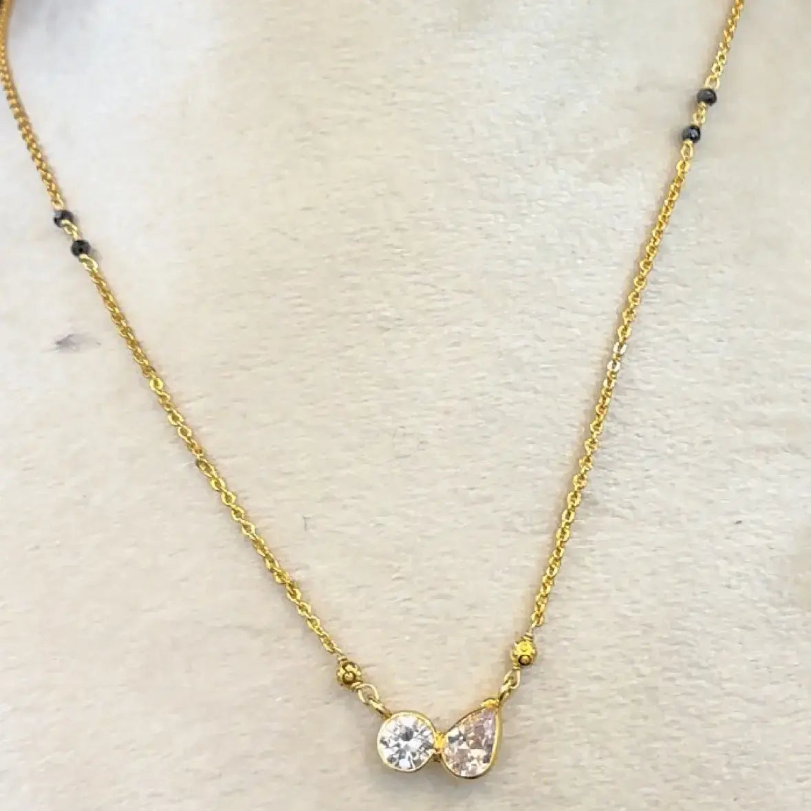 HK0301 – Delicate Black Bead Mangal Sutra Chain with Twin Stone Pendant