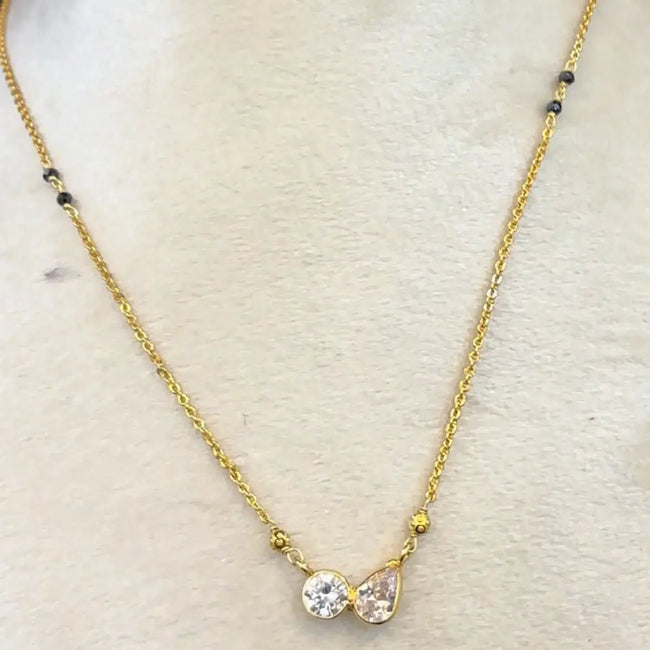 HK0301 – Delicate Black Bead Mangal Sutra Chain with Twin Stone Pendant