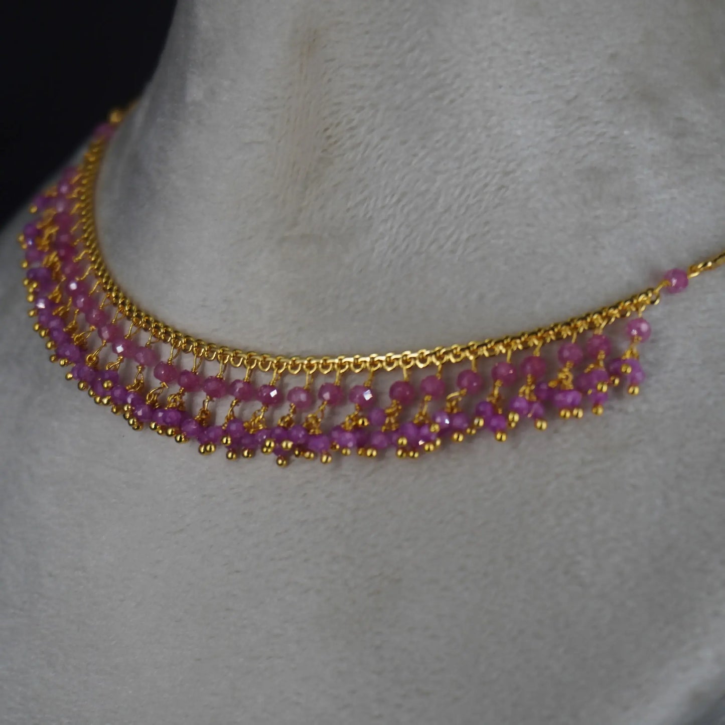 HK0324 Pink CZ Beautiful Jali Necklace