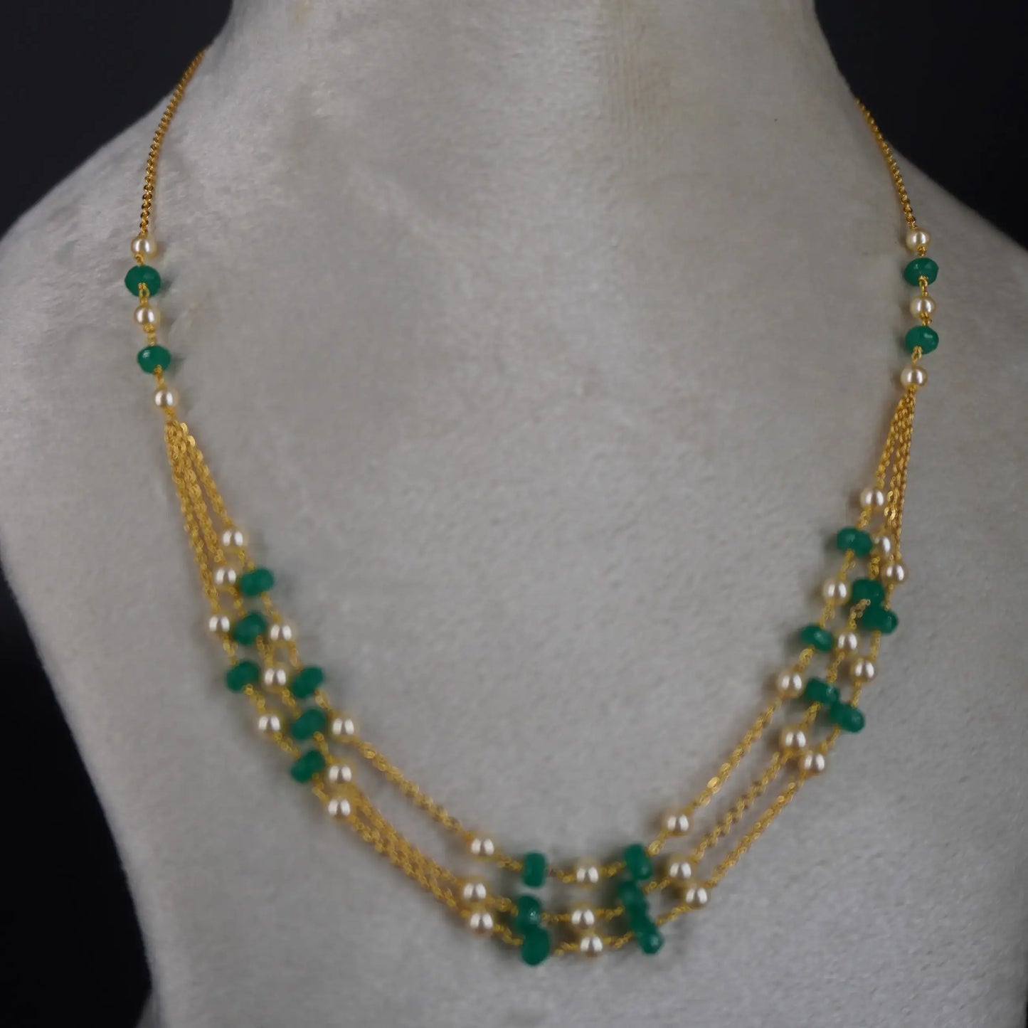 HK0328 Green CZs Pumpkin Beads Beautiful Necklace