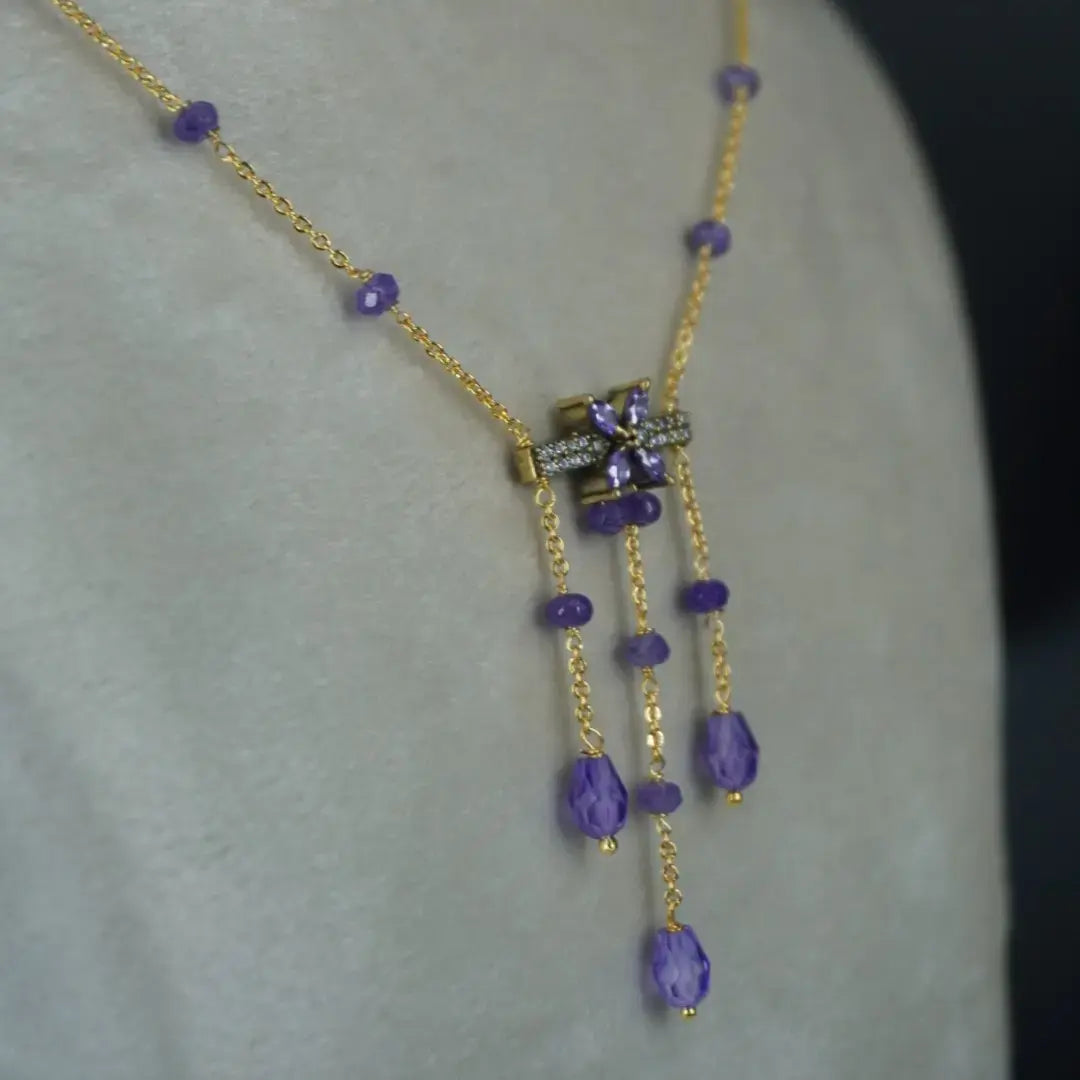 Purple CZ Beads Necklace Hk0345