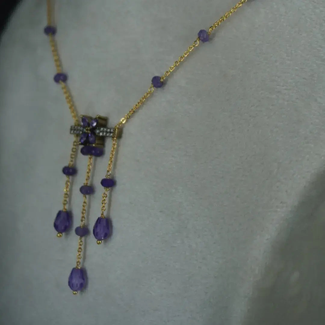 Purple CZ Beads Necklace Hk0345