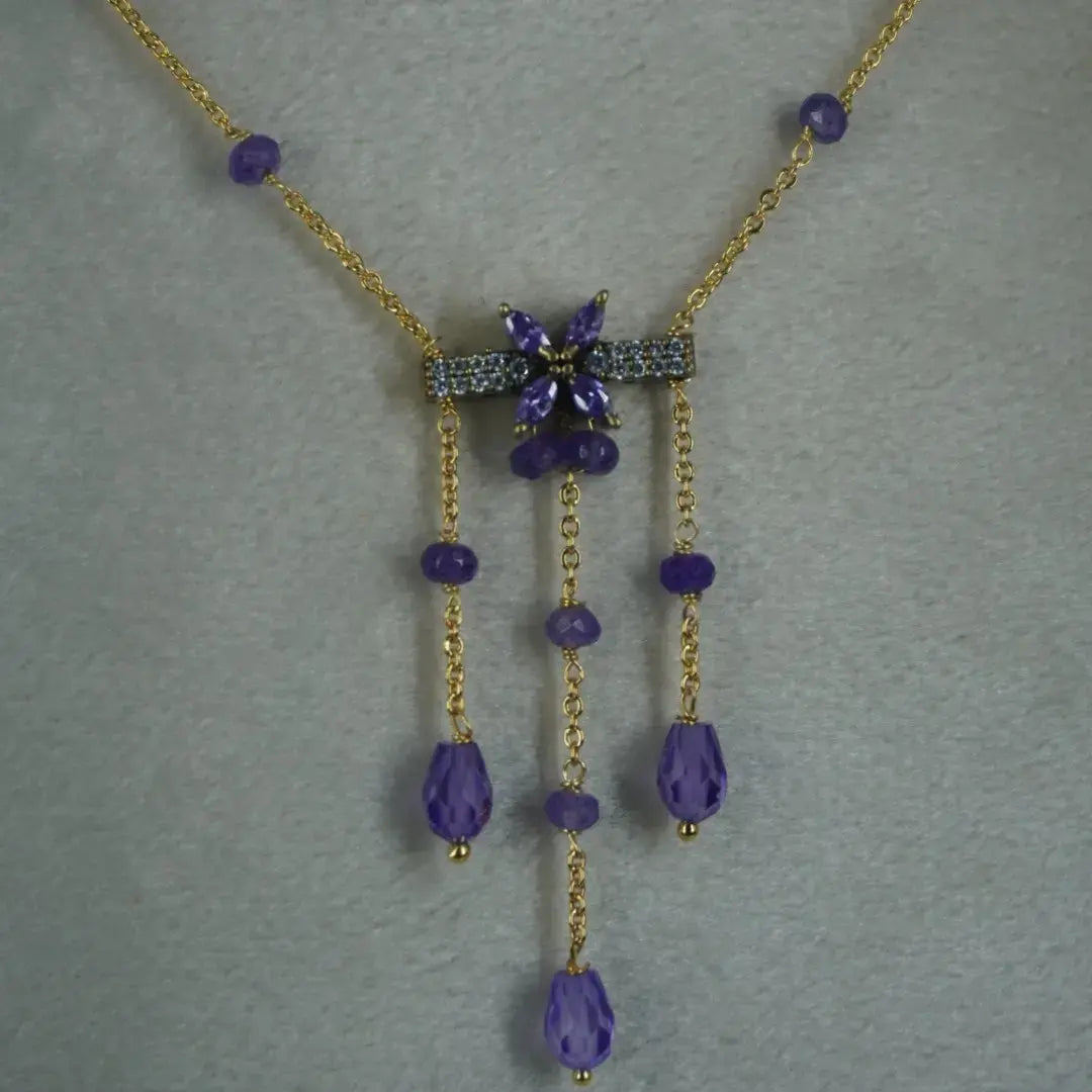 Purple CZ Beads Necklace Hk0345
