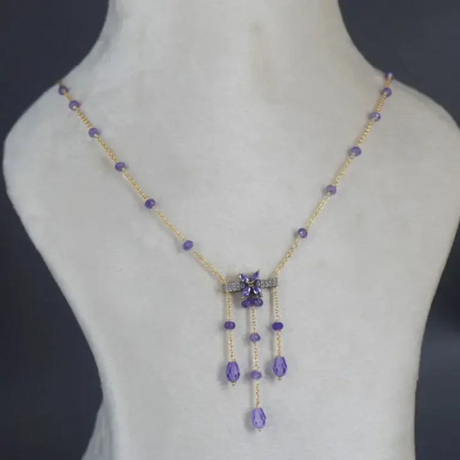 Purple CZ Beads Necklace Hk0345