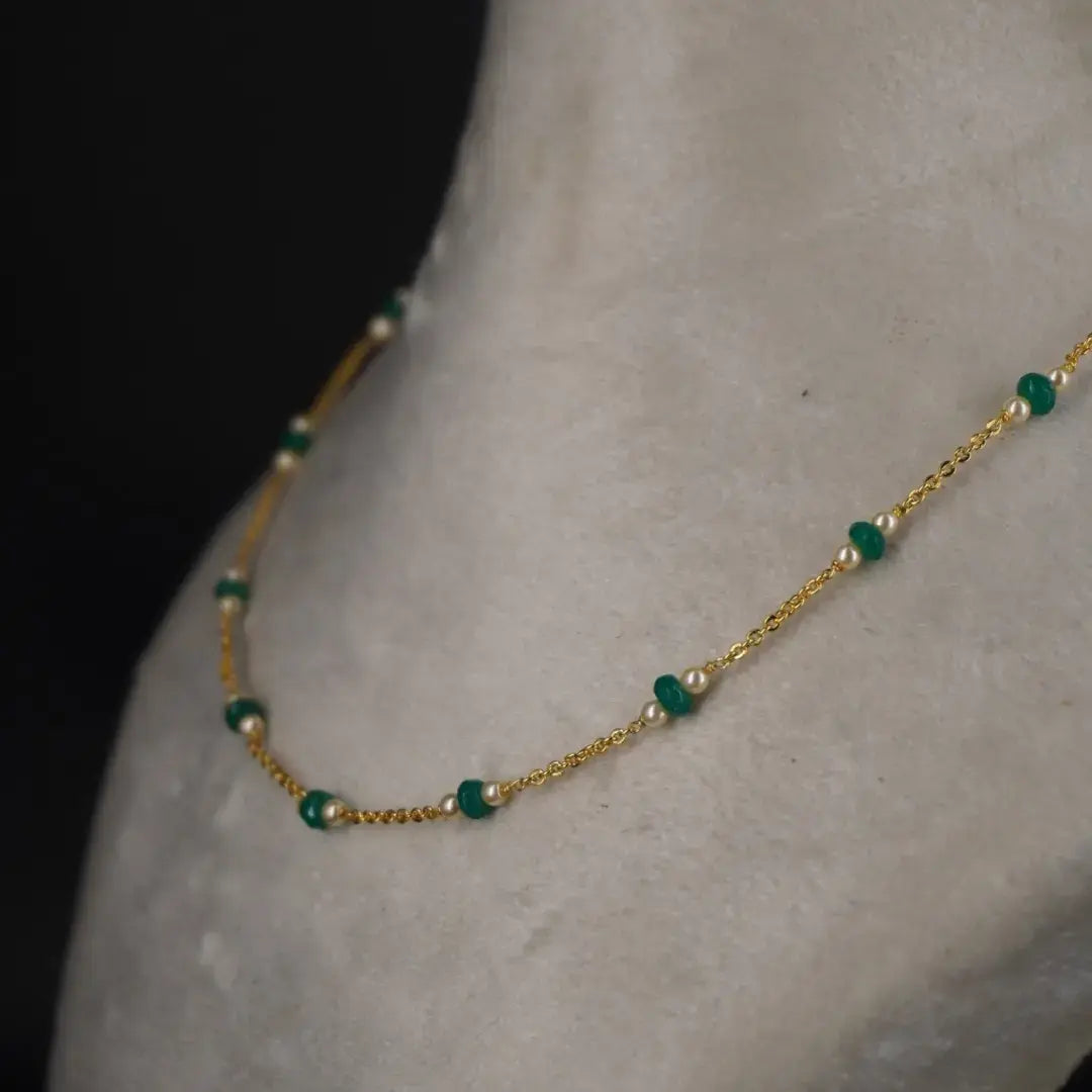 Chethan Emarld & Pearl Necklace Chain Hk0348