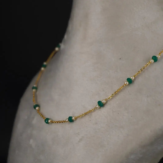 Chethan Emarld & Pearl Necklace Chain Hk0348