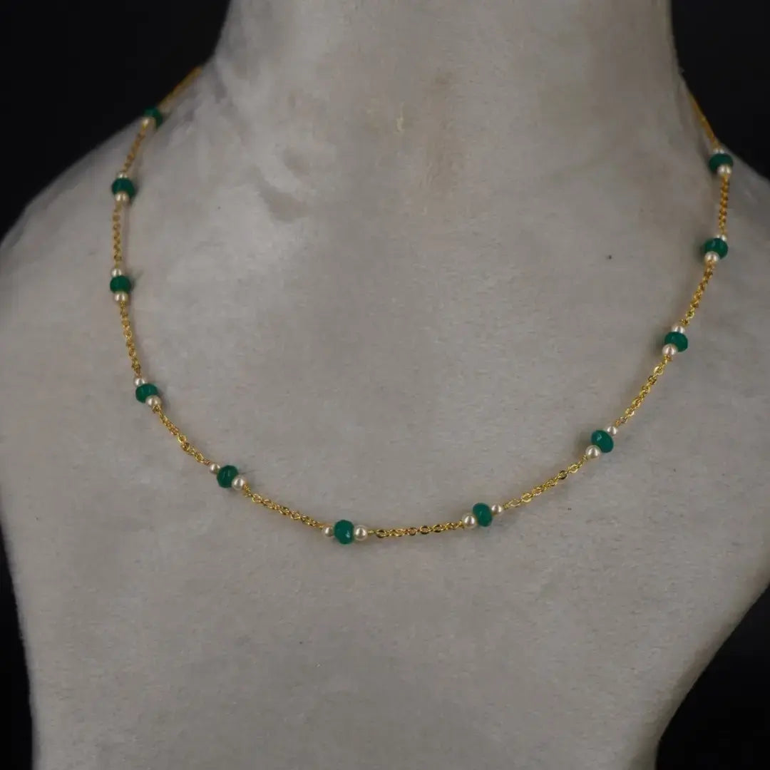 Chethan Emarld & Pearl Necklace Chain Hk0348