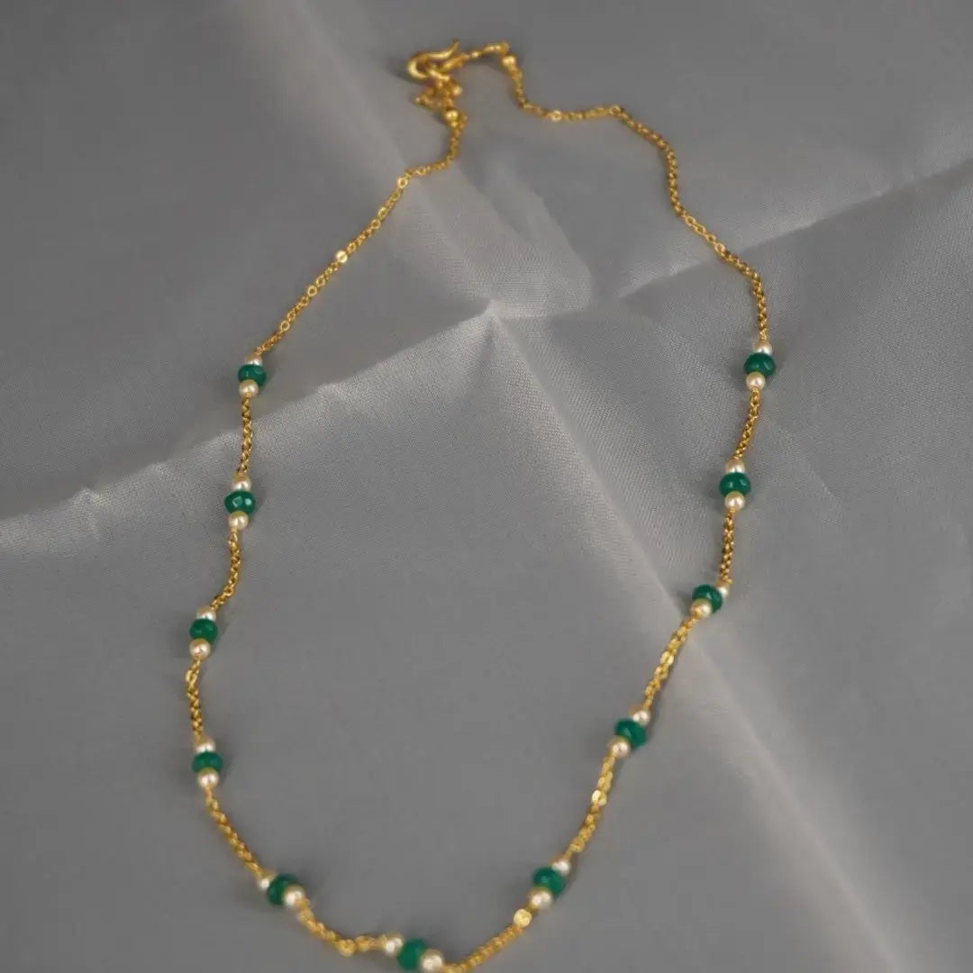 Chethan Emarld & Pearl Necklace Chain Hk0348