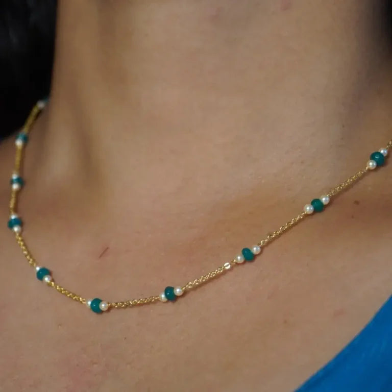 Chethan Emarld & Pearl Necklace Chain Hk0348