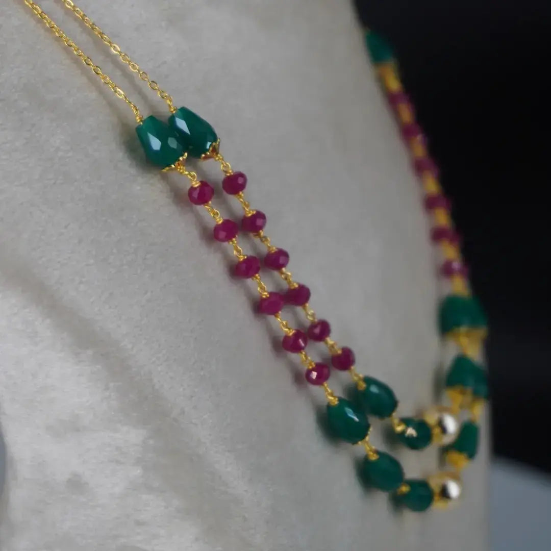 Chethan Ruby & Green Drops Beautyful Neckalce Hk0349