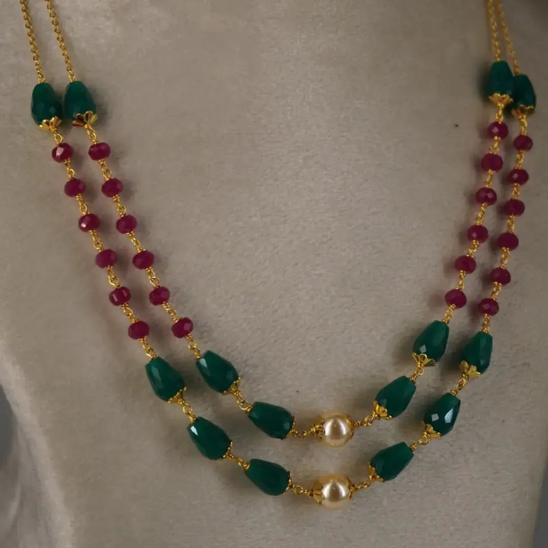 Chethan Ruby & Green Drops Beautyful Neckalce Hk0349