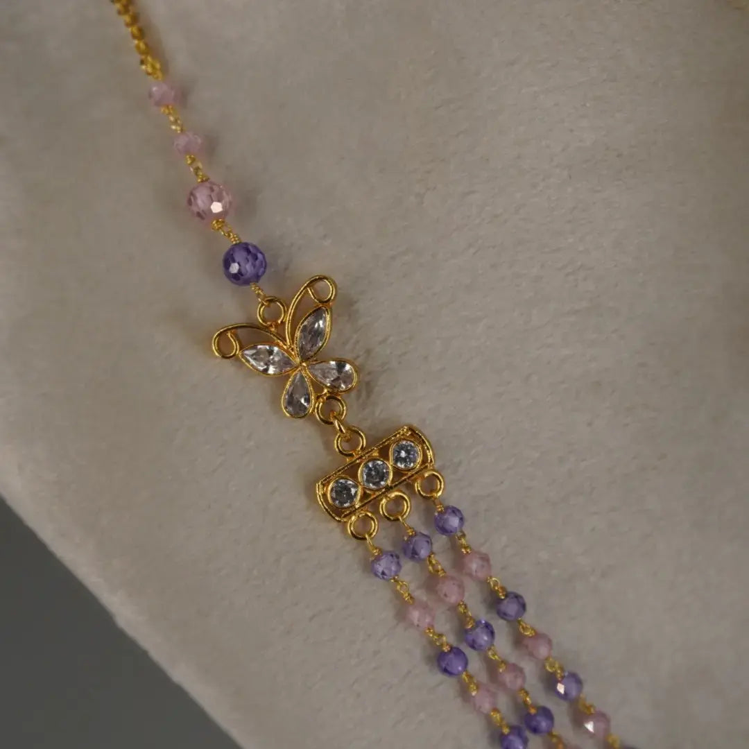 Purple and Pink Butterfly 3 Line Necklace HK0356