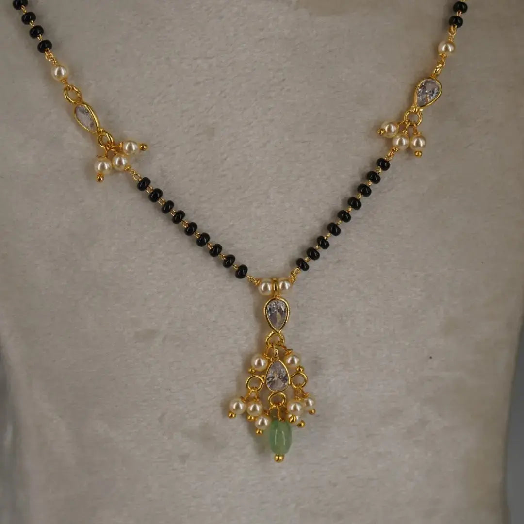 Mangalsutra with CZ Polki Pearl Bunch Hk0358