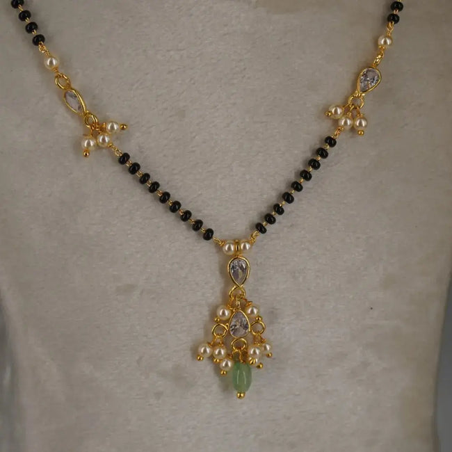 Mangalsutra with CZ Polki Pearl Bunch Hk0358